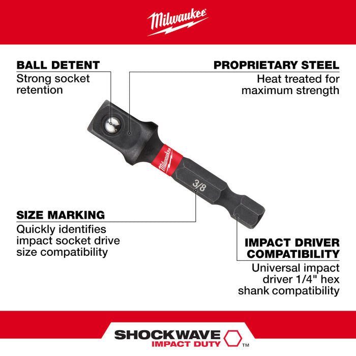 Milwaukee SHOCKWAVE Impact Duty 1/4" Hex to 3/8" Square Socket Adapter