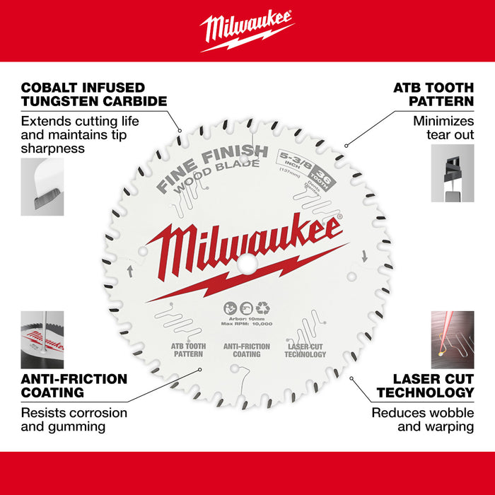 Milwaukee 5-3/8" x 36T Fine Finish Circular Saw Blade