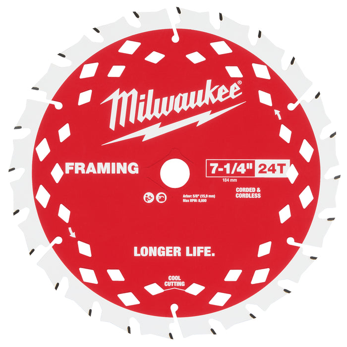 Milwaukee 2PK 7-1/4" x 24T Framing Circular Saw Blade