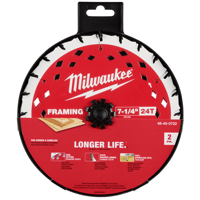 Milwaukee 2PK 7-1/4" x 24T Framing Circular Saw Blade
