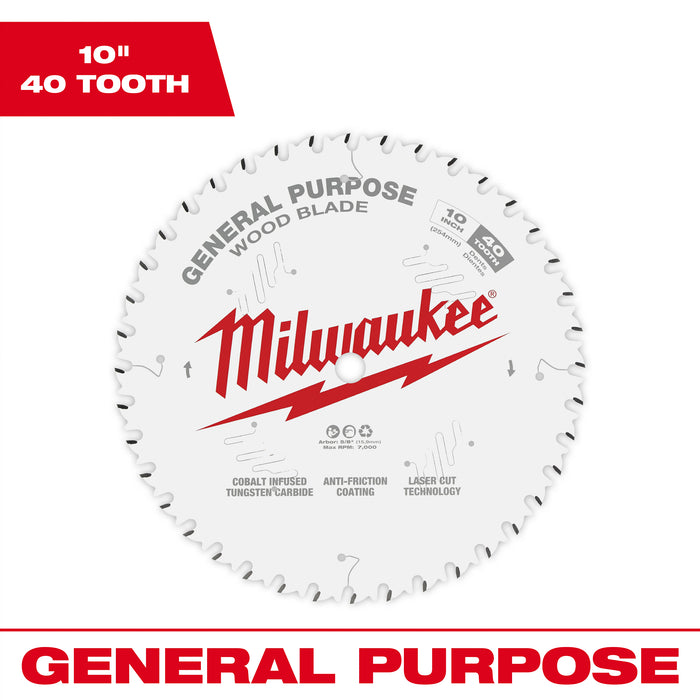Milwaukee 10" x 40T General Purpose Circular Saw Blade