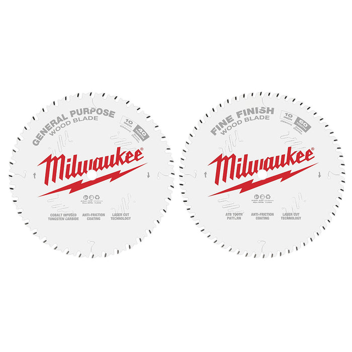 Milwaukee 2 pc. Circular Saw Wood Cutting Blades (10" 40T + 60T)
