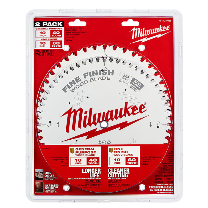 Milwaukee 2 pc. Circular Saw Wood Cutting Blades (10" 40T + 60T)