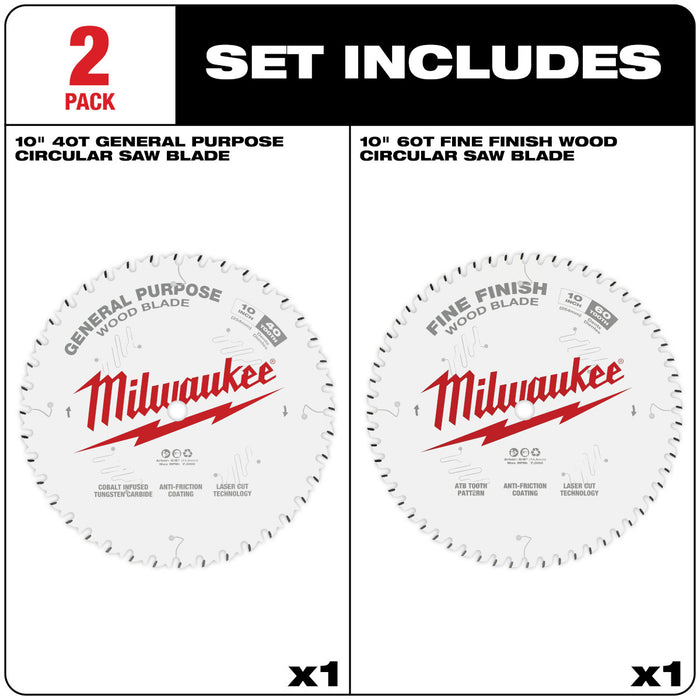 Milwaukee 2 pc. Circular Saw Wood Cutting Blades (10" 40T + 60T)