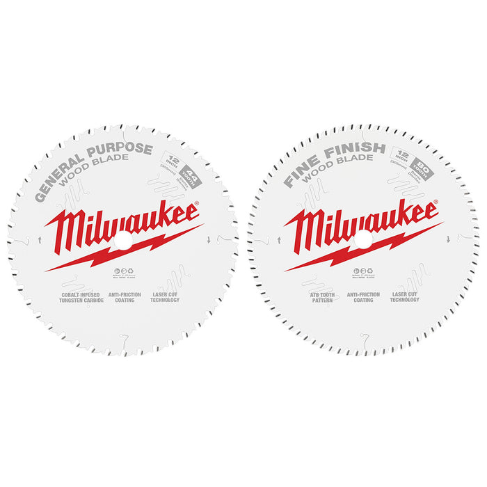 Milwaukee 2 pc. Circular Saw Wood Cutting Blades (12" 44T + 80T)