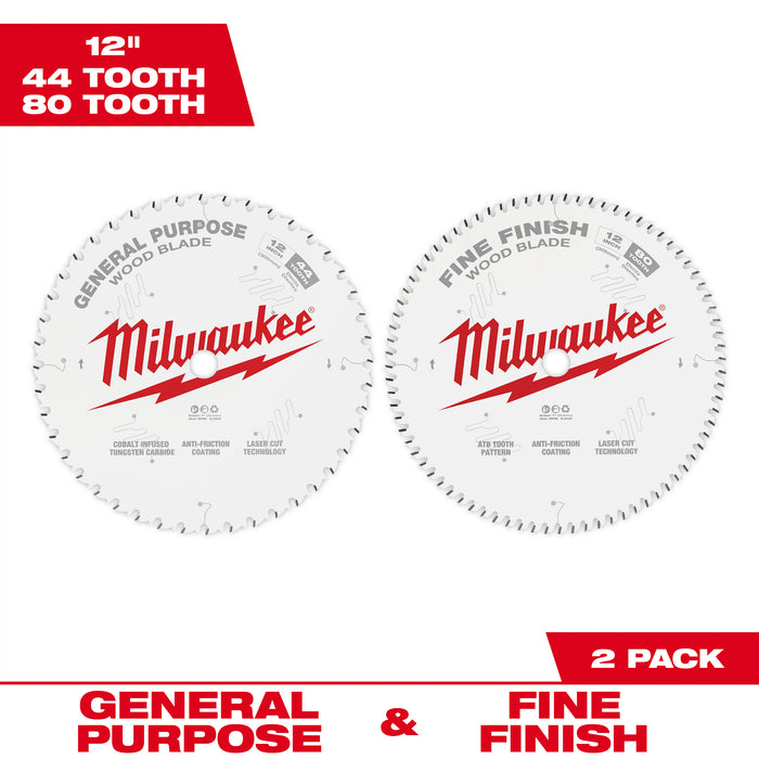 Milwaukee 2 pc. Circular Saw Wood Cutting Blades (12" 44T + 80T)
