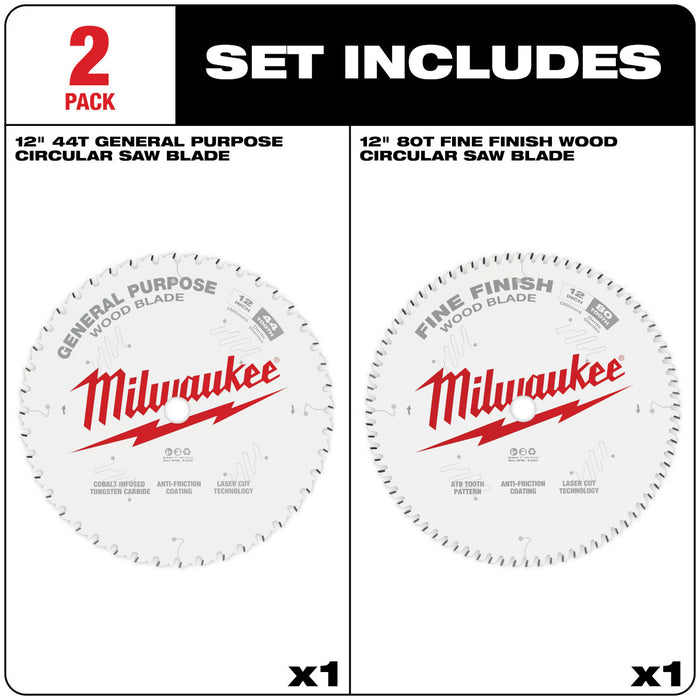 Milwaukee 2 pc. Circular Saw Wood Cutting Blades (12" 44T + 80T)