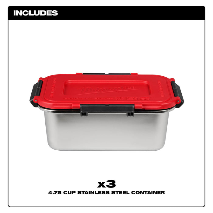 Milwaukee 3PK Stainless Steel Containers For M18 Jobsite Lunch Warmer