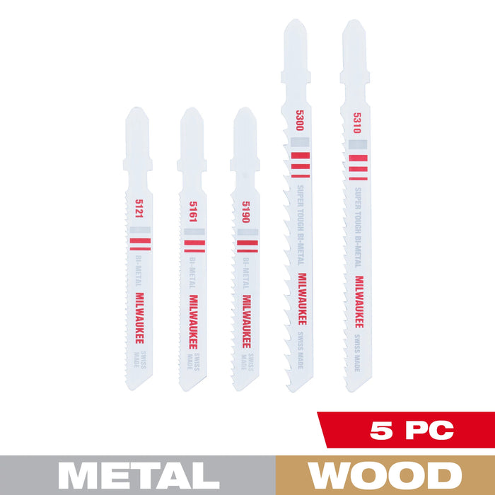 Milwaukee 5 pc. T-Shank Bi-Metal Jig Saw Blade Set
