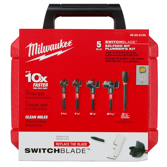 Milwaukee 5 pc. SWITCHBLADE Selfeed Bit Plumber's Kit