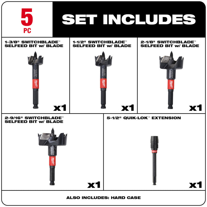 Milwaukee 5 pc. SWITCHBLADE Selfeed Bit Plumber's Kit