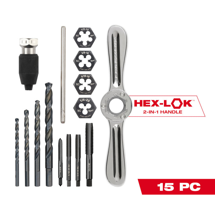 Milwaukee 15 pc. SAE Tap and Die Set w/ HEX-LOK 2-in-1 Handle