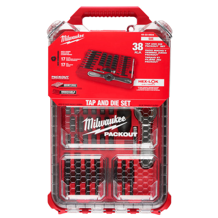 Milwaukee 38 pc. SAE Tap & Die PACKOUT™ Set w/ Hex-LOK™ 2-in-1 Handle