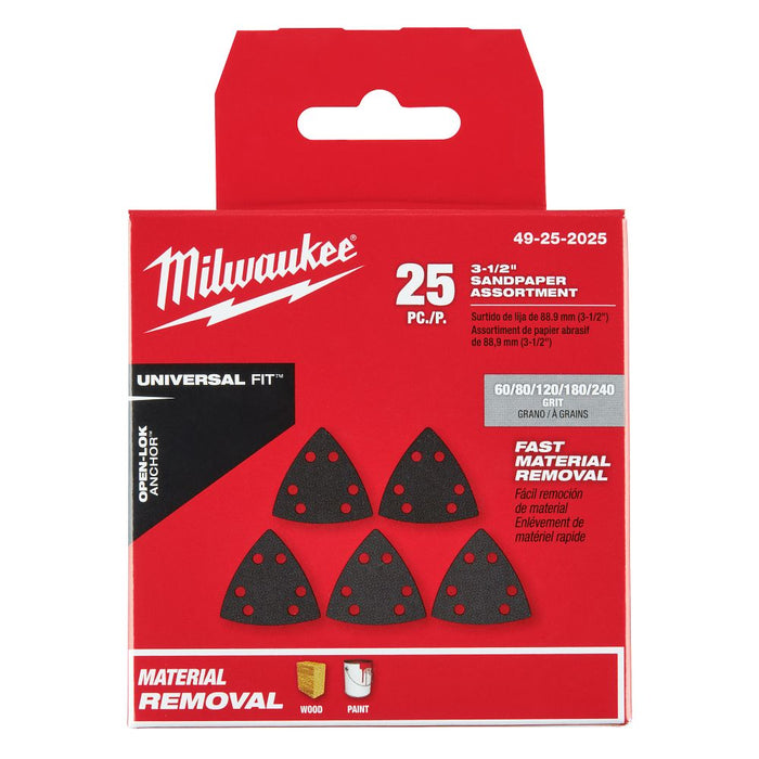 Milwaukee OPEN-LOK™ 3-1/2" 25PK Triangle Sandpaper Assortment