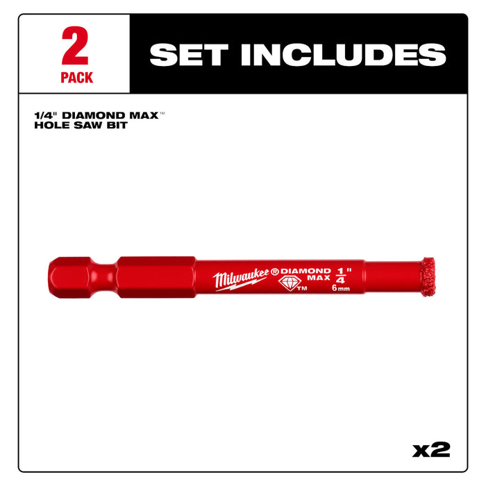Milwaukee 2PK Diamond Max Hole Saw - 1/4"