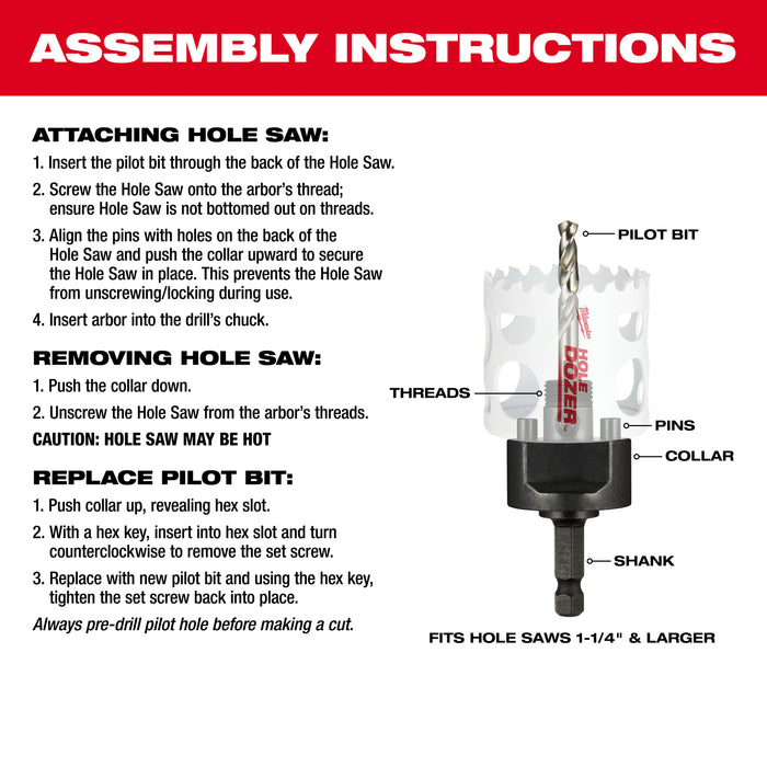 Milwaukee 3/8" Large Thread Quick Change Arbor