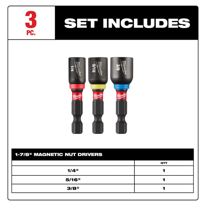 Milwaukee 3 pc. SHOCKWAVE Impact Duty 1-7/8" Magnetic Nut Driver Set