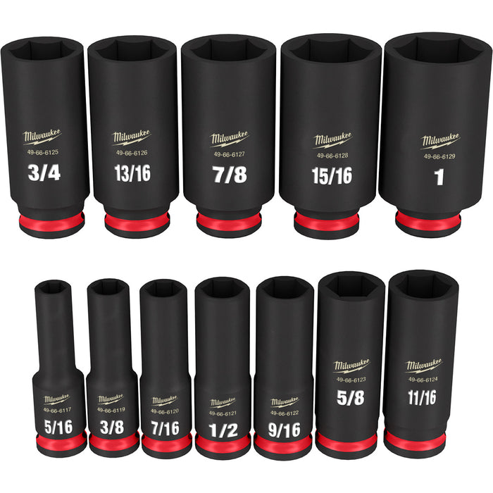 Milwaukee 12 pc. SHOCKWAVE Impact Duty 3/8" Drive SAE Deep 6 Point Socket Set