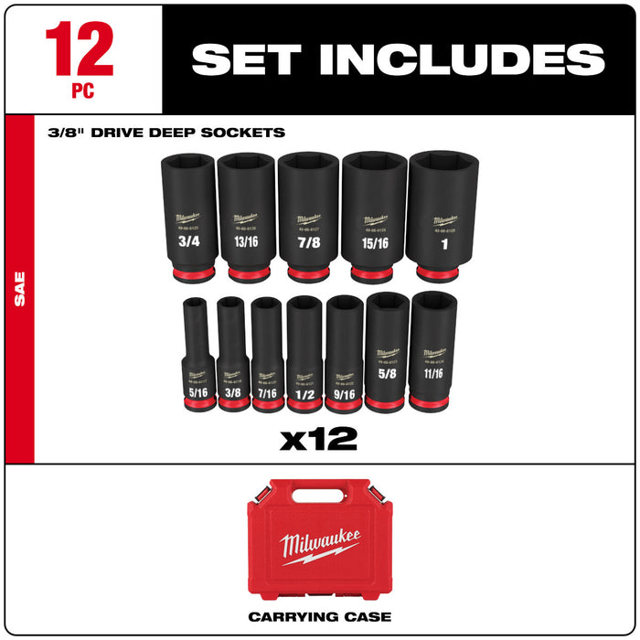 Milwaukee 12 pc. SHOCKWAVE Impact Duty 3/8" Drive SAE Deep 6 Point Socket Set