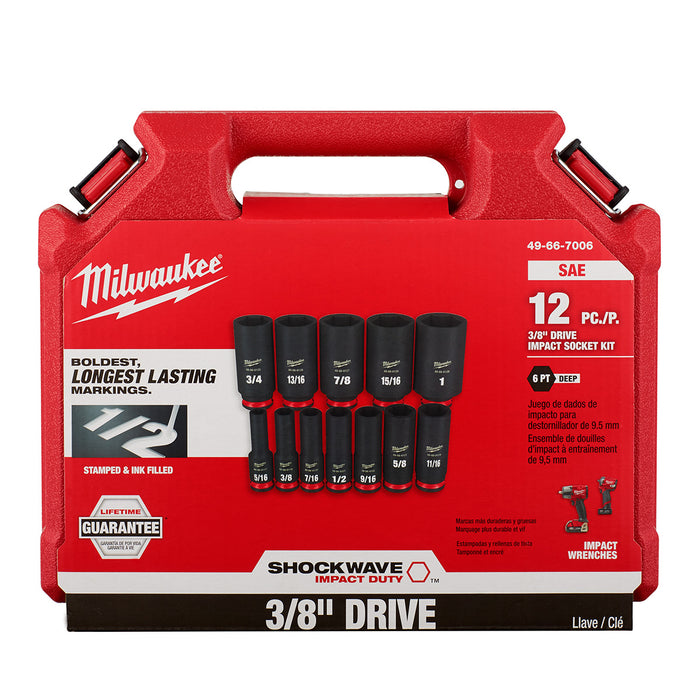 Milwaukee 12 pc. SHOCKWAVE Impact Duty 3/8" Drive SAE Deep 6 Point Socket Set
