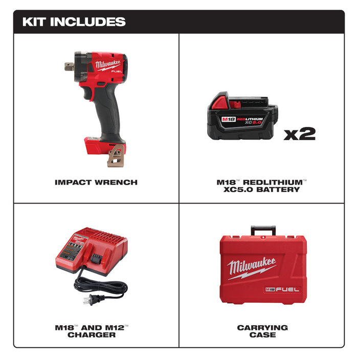 Milwaukee M18 FUEL Cordless 1/2" Compact Impact Wrench with Pin Detent Kit