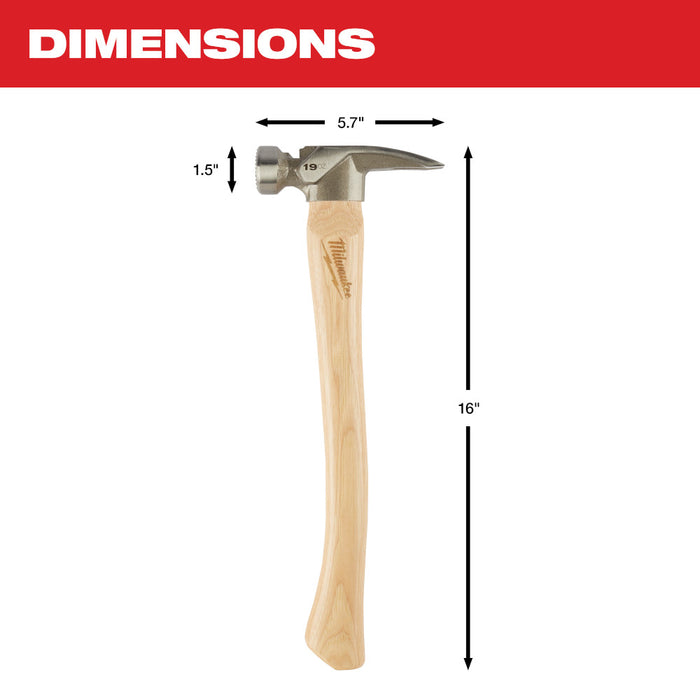 Milwaukee 19oz. Milled Face Hickory Wood Framing Hammer