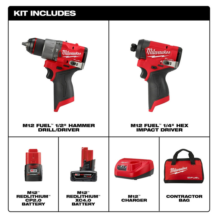 Milwaukee M12 FUEL Cordless Hammer Drill and Impact Driver Combo Kit