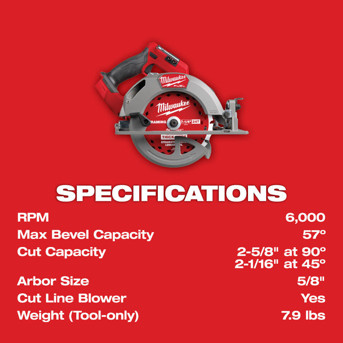 Milwaukee 2834-20 M18 FUEL™ 7-1/4” Circular Saw - Tool Only