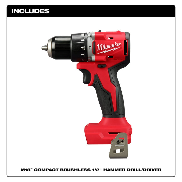 Milwaukee M18 Compact Brushless 1/2" Hammer Drill/Driver - Tool Only