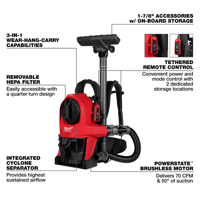 Milwaukee M18 FUEL 3-in-1 Backpack Vacuum