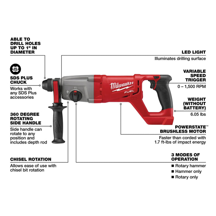 Milwaukee M18 FUEL Cordless 1" SDS-Plus D-Handle Rotary Hammer - Tool Only