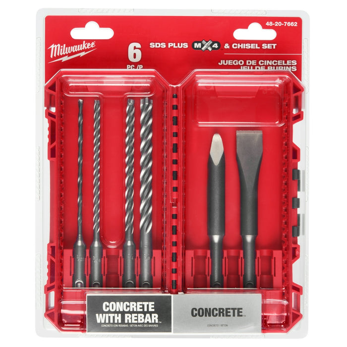 Milwaukee SDS Plus MX4 4-Cutter & Chisel Kit - 6 Piece