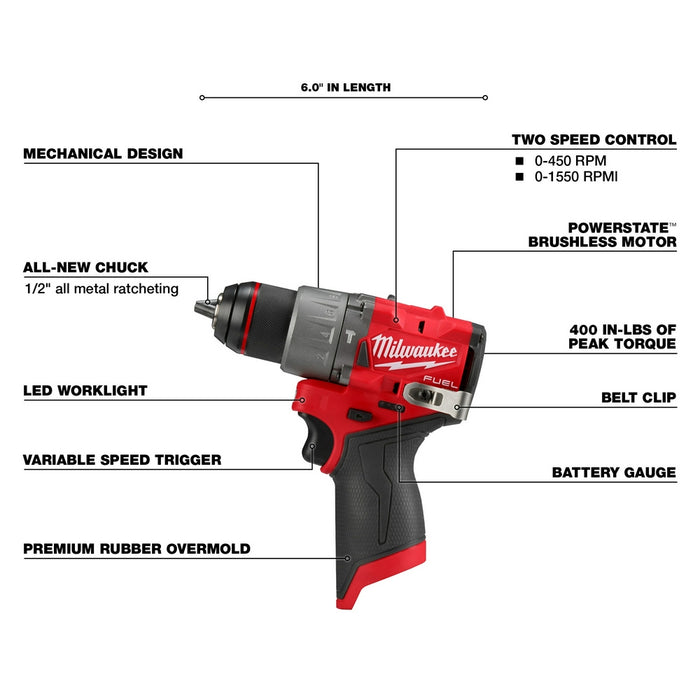 Milwaukee M12 FUEL 1/2" Hammer Drill/Driver - Tool Only