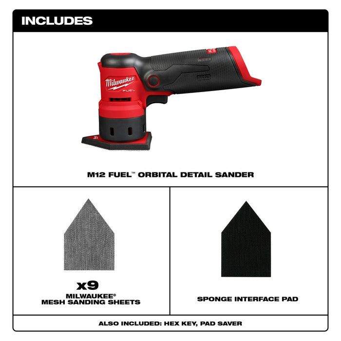 Milwaukee M12 FUEL Cordless Orbital Detail Sander - Tool Only