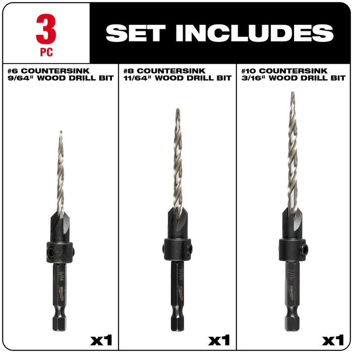 Milwaukee 3 pc. Countersink Set (#6, #8, #10)