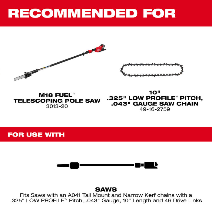 Milwaukee 10" .325" LOW PROFILE™ Pitch, .043" Gauge Guide Bar