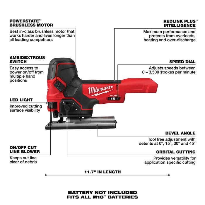 Milwaukee M18 FUEL Cordless Barrel Grip Jig Saw - Tool Only