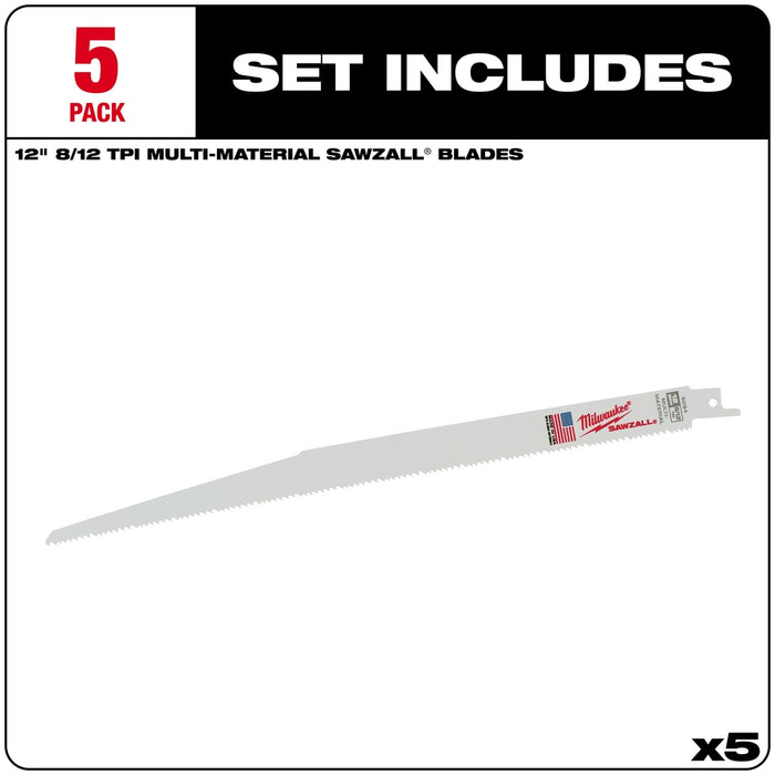 Milwaukee 12" 8/12 TPI SAWZALL® Blades 5PK