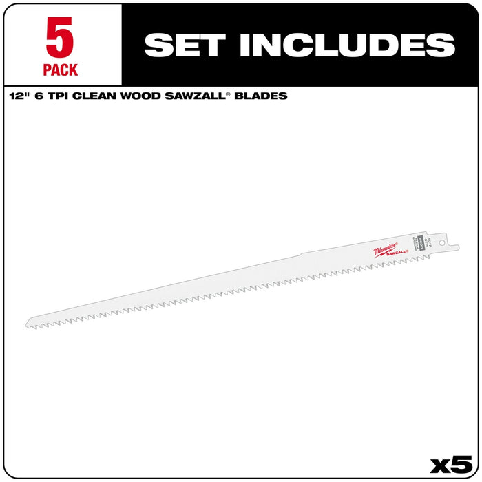 Milwaukee Clean Wood Cutting SAWZALL® Blades 5PK