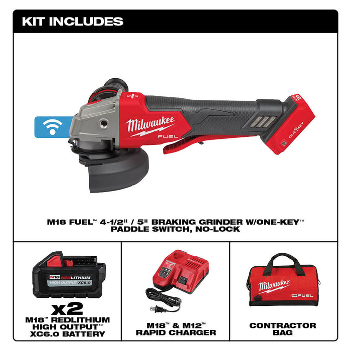 Milwaukee M18 FUEL  5" Braking Grinder w/ ONE-KEY Paddle Switch, No Lock
