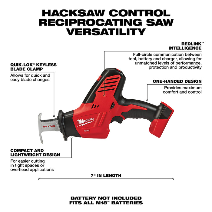 Milwaukee M18 Cordless HACKZALL One-Handed Reciporcating Saw - Tool Only