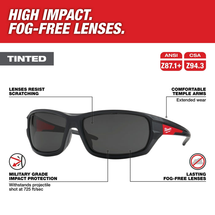 Milwaukee Tinted High Performance Safety Glasses Fog-Free Lenses