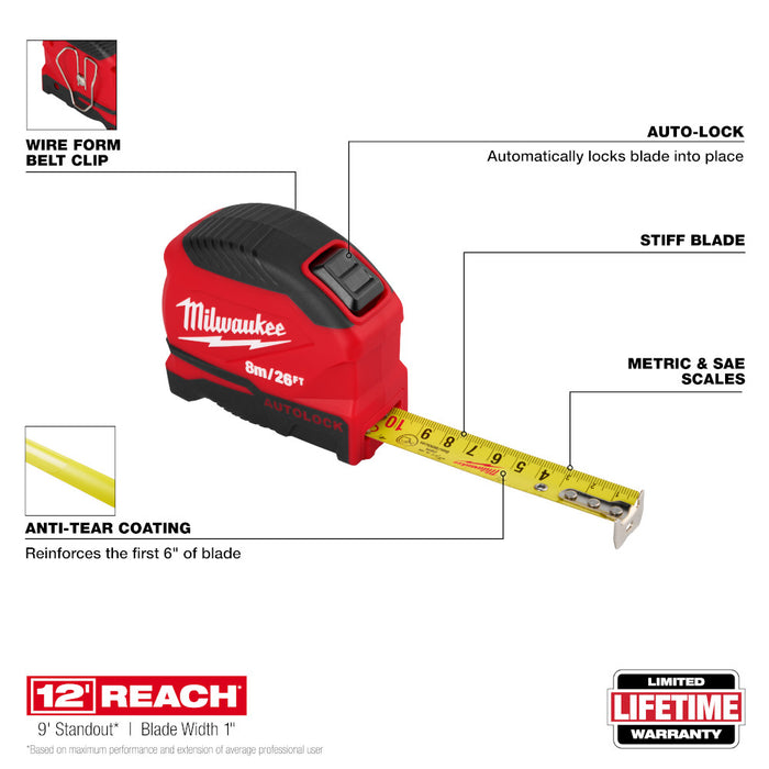 Milwaukee 8m/26ft Auto-Lock Tape Measure