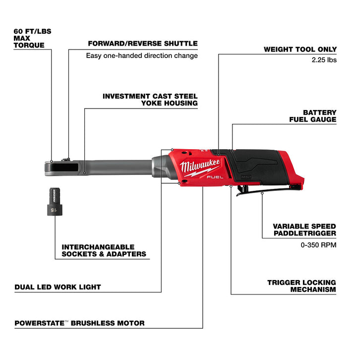 Milwaukee M12 FUEL™ INSIDER™ Extended Reach Box Ratchet - Tool Only