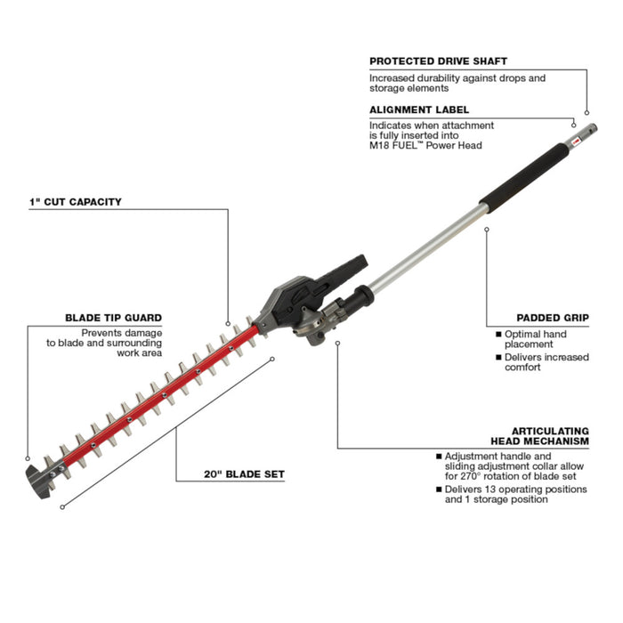 Milwaukee M18 FUEL QUIK-LOK Articulating Hedge Trimmer Attachment