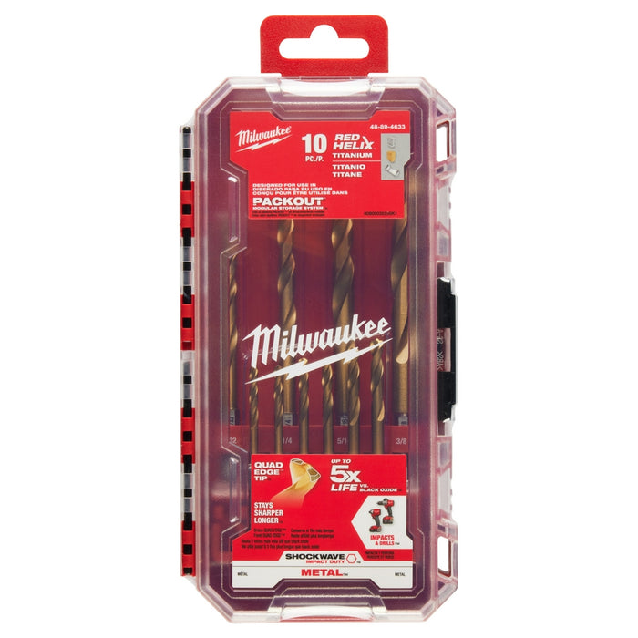 Milwaukee Titanium Nitride SHOCKWAVE Red Helix Drill Bit Kit - 10 Piece