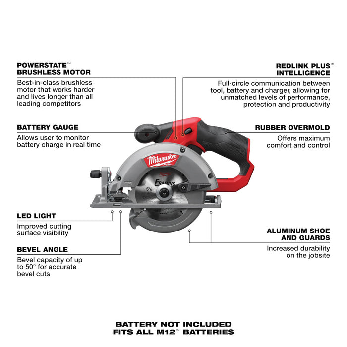 Milwaukee M12 FUEL Cordless 5-3/8" Circular Saw - Tool Only