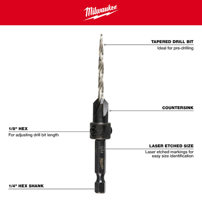 Milwaukee 3 pc. Countersink Set (#6, #8, #10)