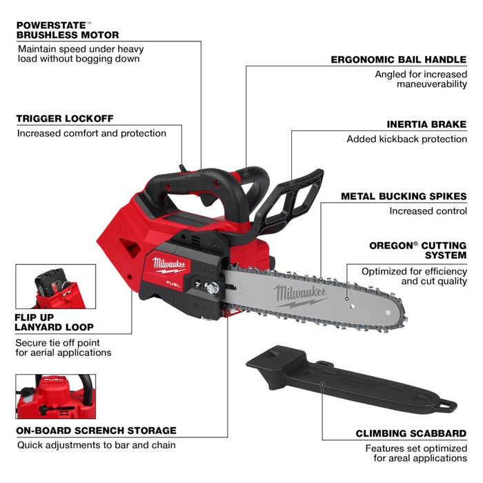 Milwaukee M18 FUEL™ Cordless 12" Top Handle Chainsaw - Tool Only