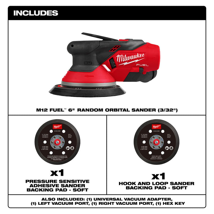 Milwaukee M12 FUEL™ 6" Random Orbital Sander - Tool Only(3/32")